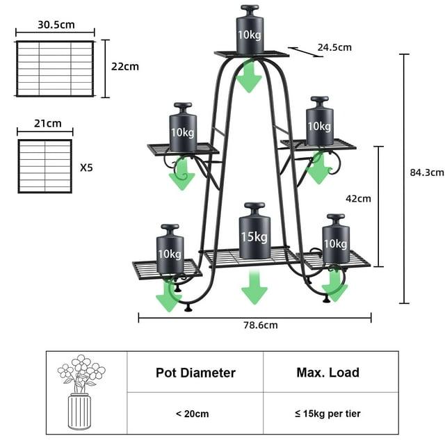 6 Tiers Metal Flower Pot Plant Stand Balcony Floor Standing Shelf