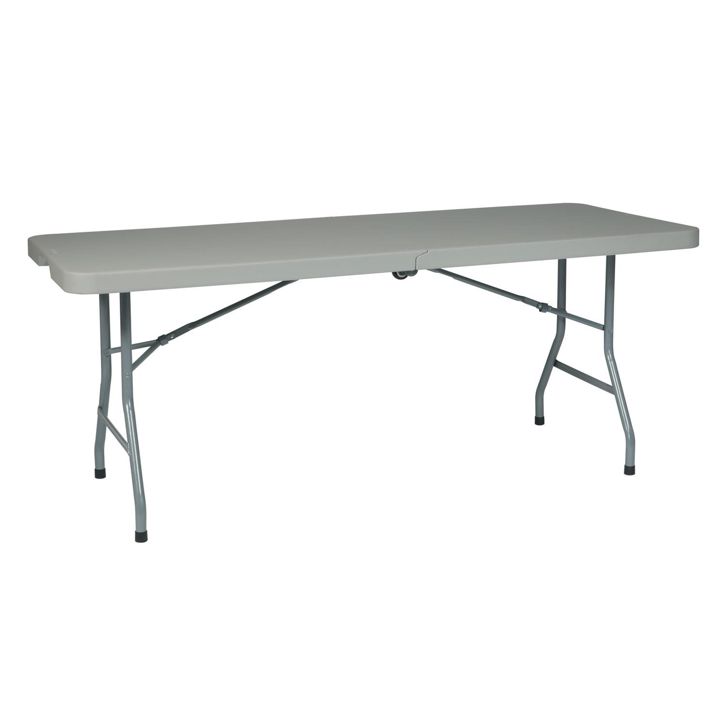 Sleek 6-Foot Light Gray Resin Foldable Table with Mobility Wheels