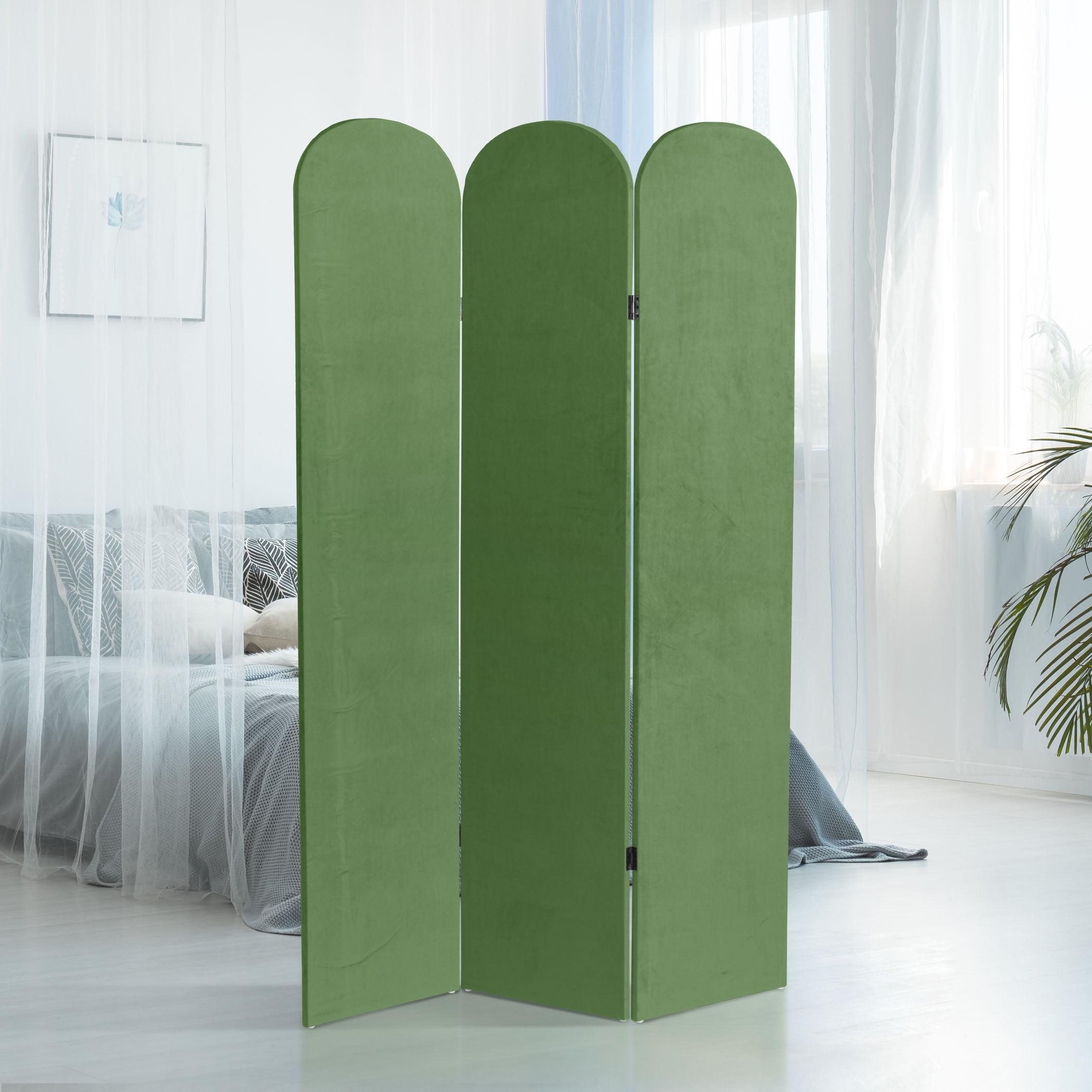 6 ft. Classic Arch Velvet Room Divider Green 3 Panel