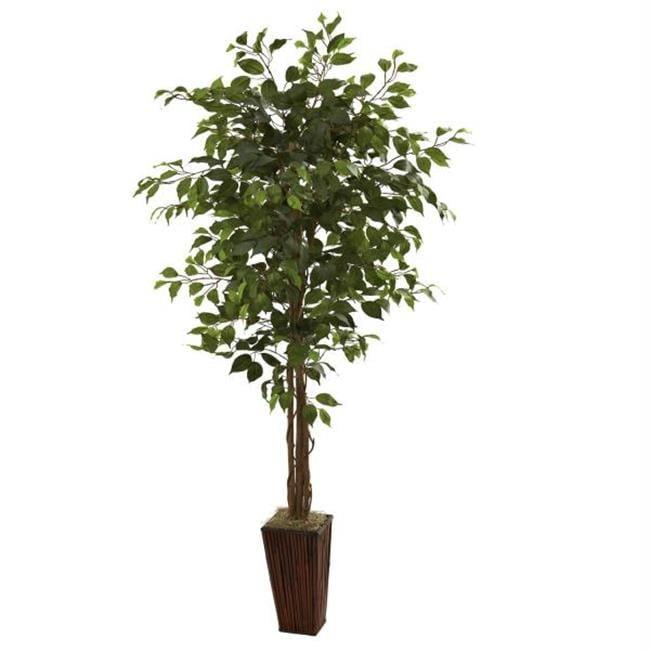 Nearly Natural 6-ft Ficus Tree with Bamboo Planter