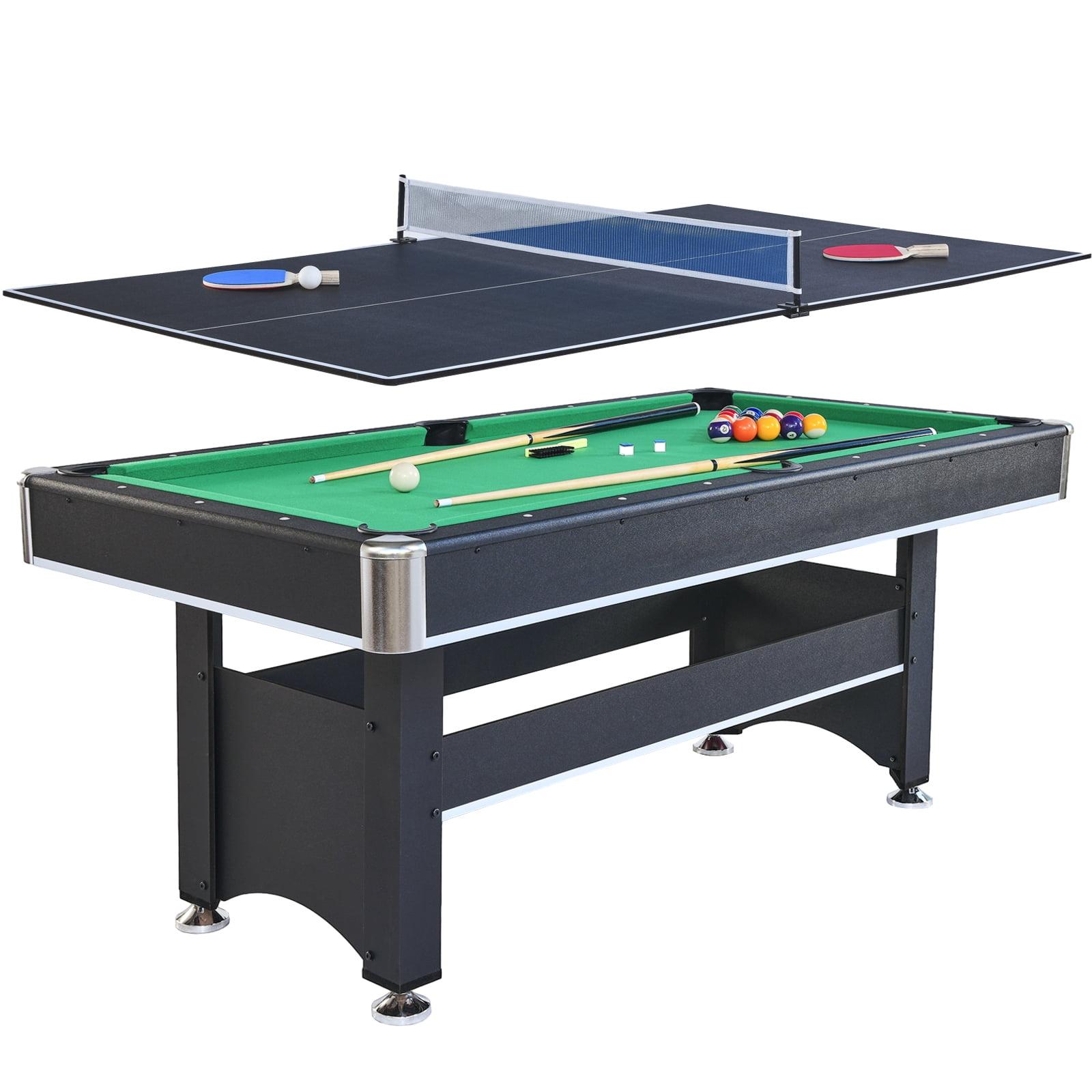 6-ft Pool Table with Table Tennis Top - Black with Green/Red Felt