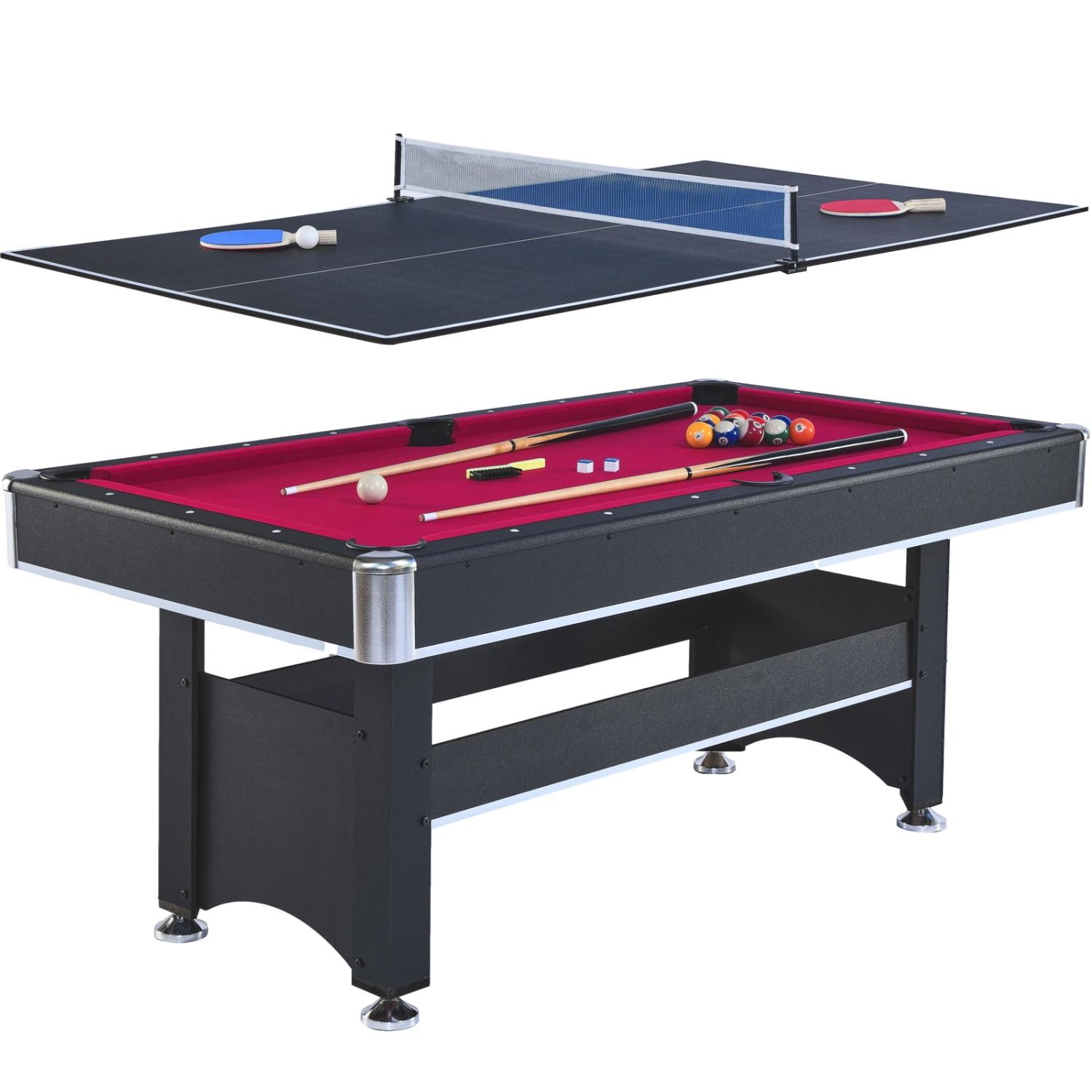 6-ft Black and Red Pool Table with Table Tennis Top