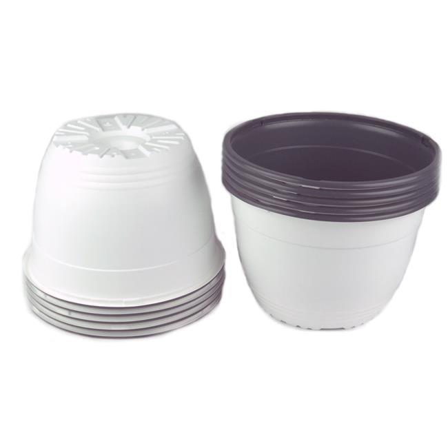 Minimalist Modern 6" White & Gray Round Plastic Planter - Pack of 10