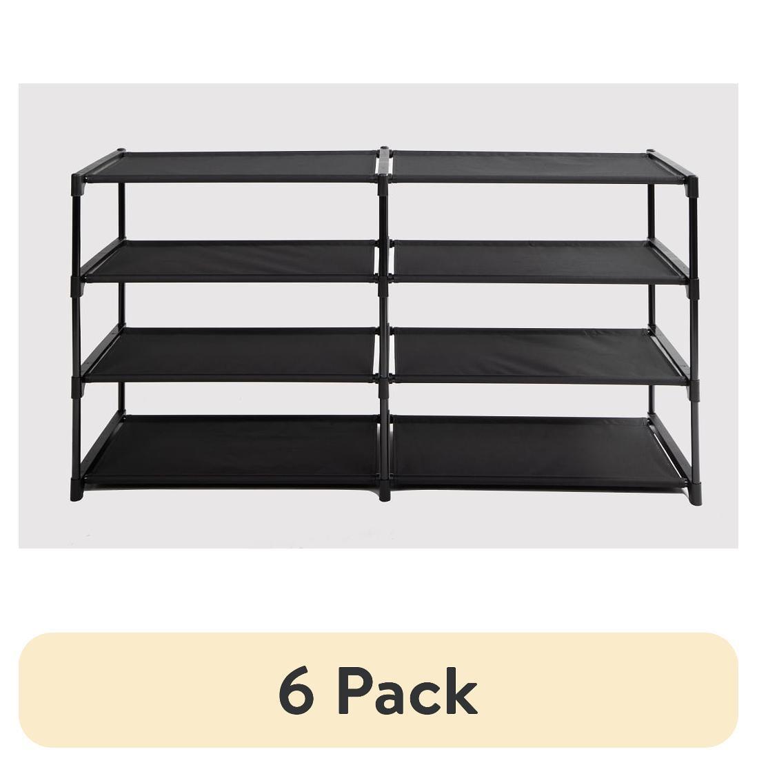 Mainstays 4-Tier Shoe Rack Storage Organizer, Rich Black, 24 Pairs, Iron Poles & Plastic Connectors