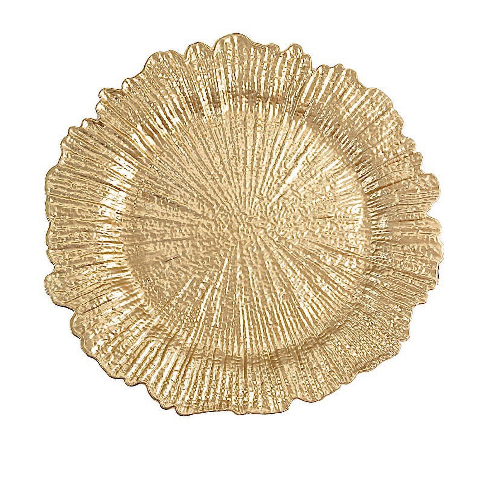 Craft and Party Charger Plate, 6 pcs 13" Round Gold Plastic Reef Charger Plate For Weddings And Elegant Settings With A Metallic Finish