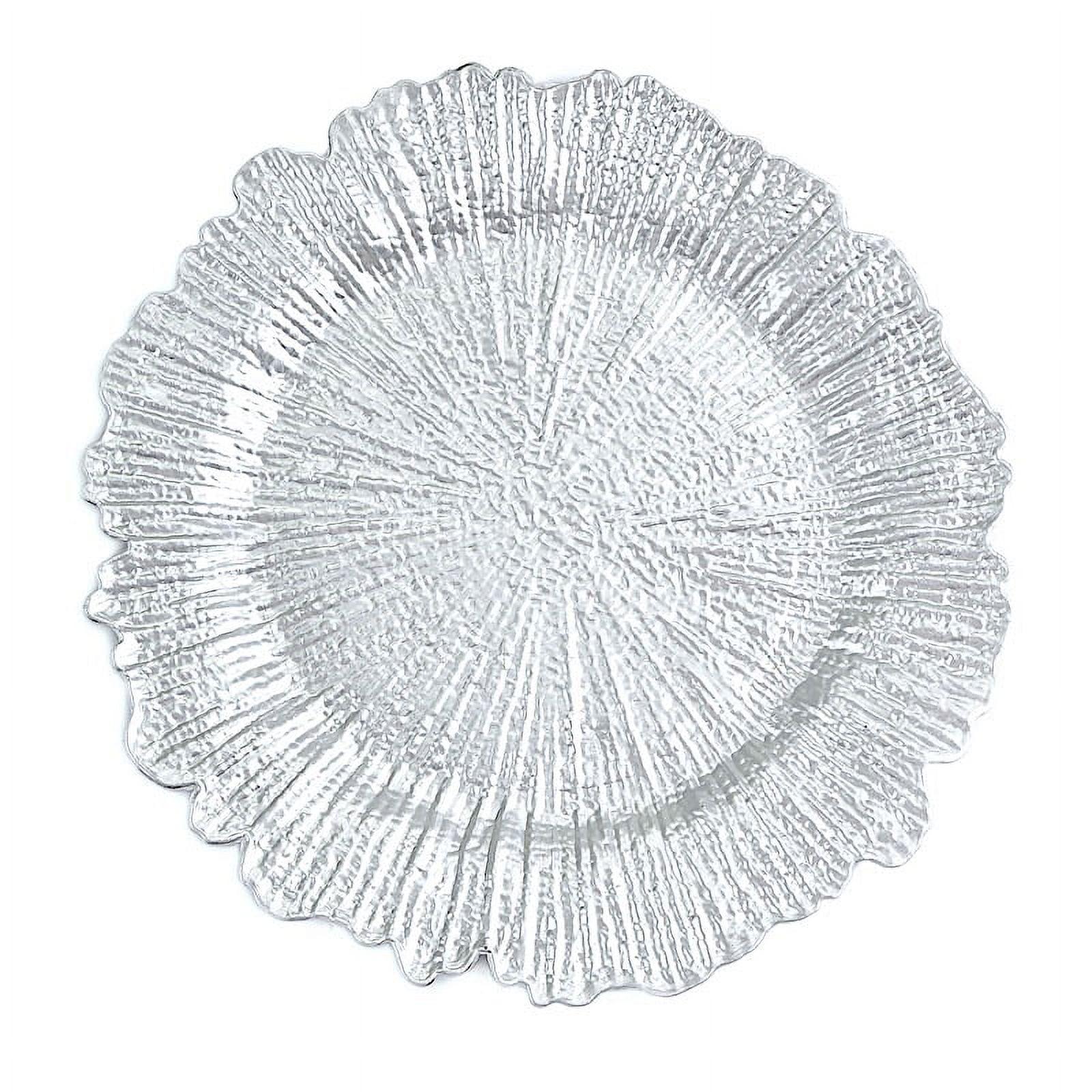 Craft and Party Charger Plate, 6 pcs 13" Round Silver Plastic Reef Charger Plate For Weddings And Elegant Settings With A Metallic Finish