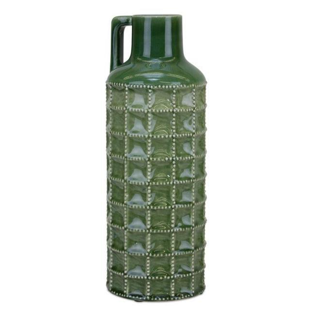 Green & White Terra Cotta Decorative Bottle, 6"W x 15.5"H