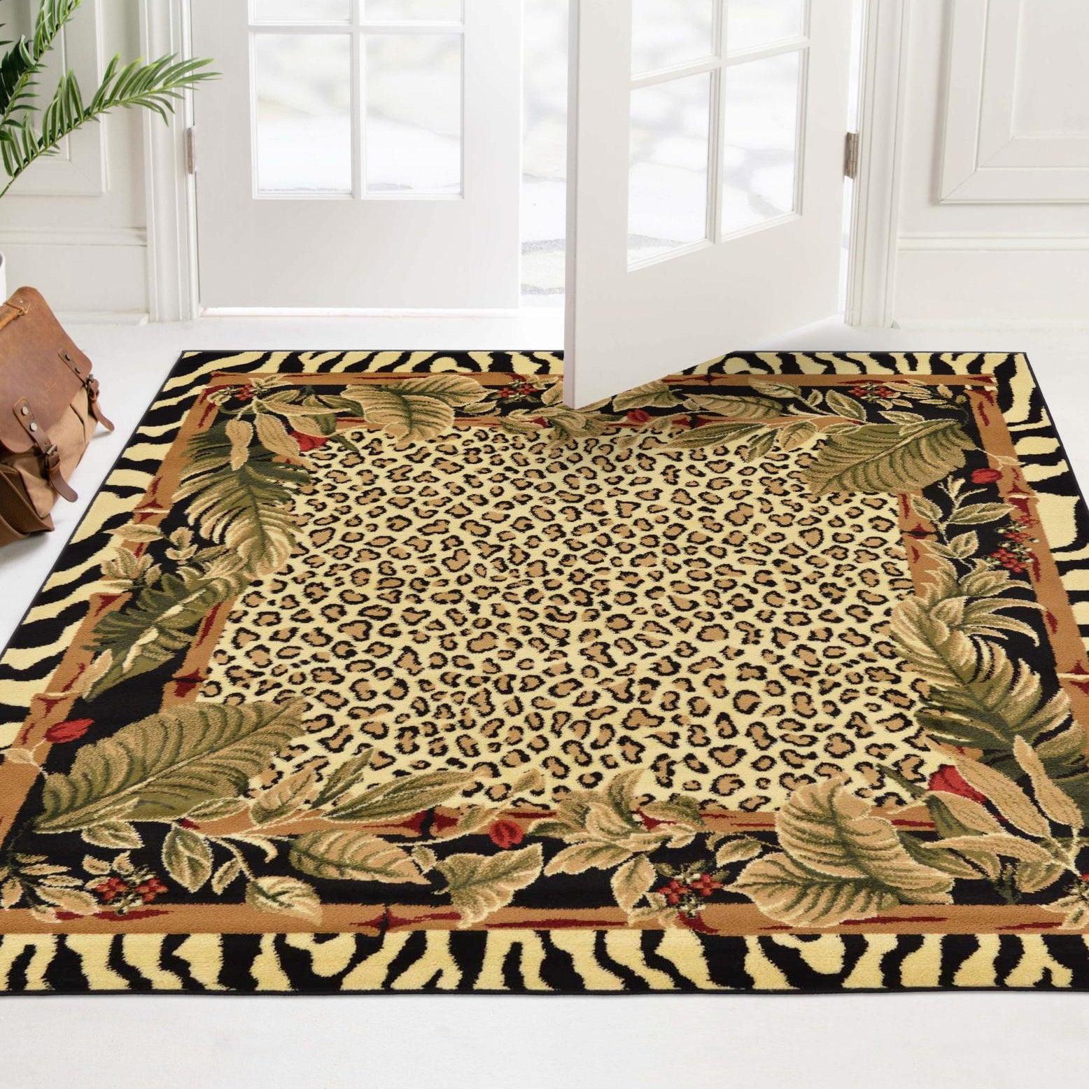 Unique Loom Wildlife Collection Area Rug - Jungle (6' 1" Square Cream/Black)