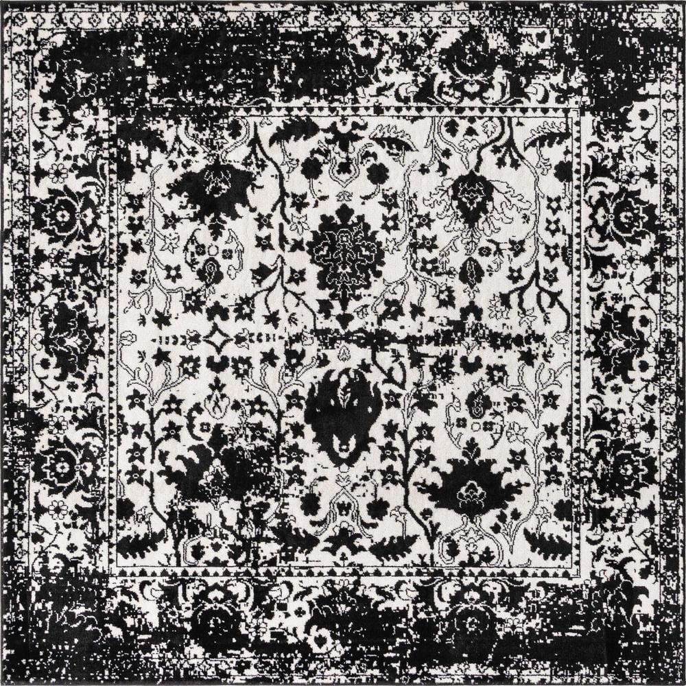 Unique Loom Portland Collection Area Rug - Central (6' Square Black and White/Black)