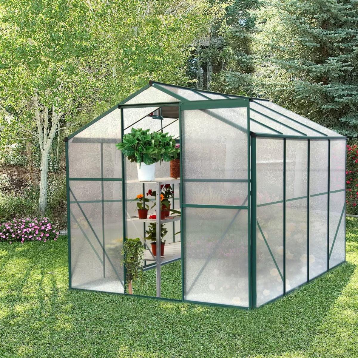 6x8 Green Polycarbonate and Aluminum Sliding Door Greenhouse