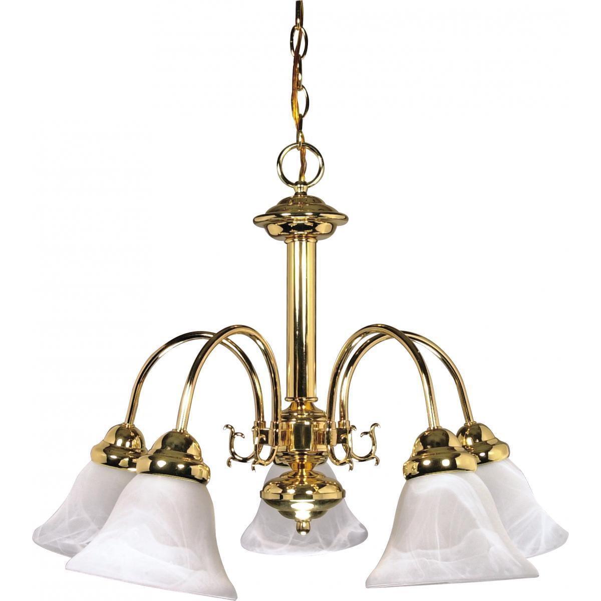 Elegant Alabaster and Polished Brass 24" Chandelier