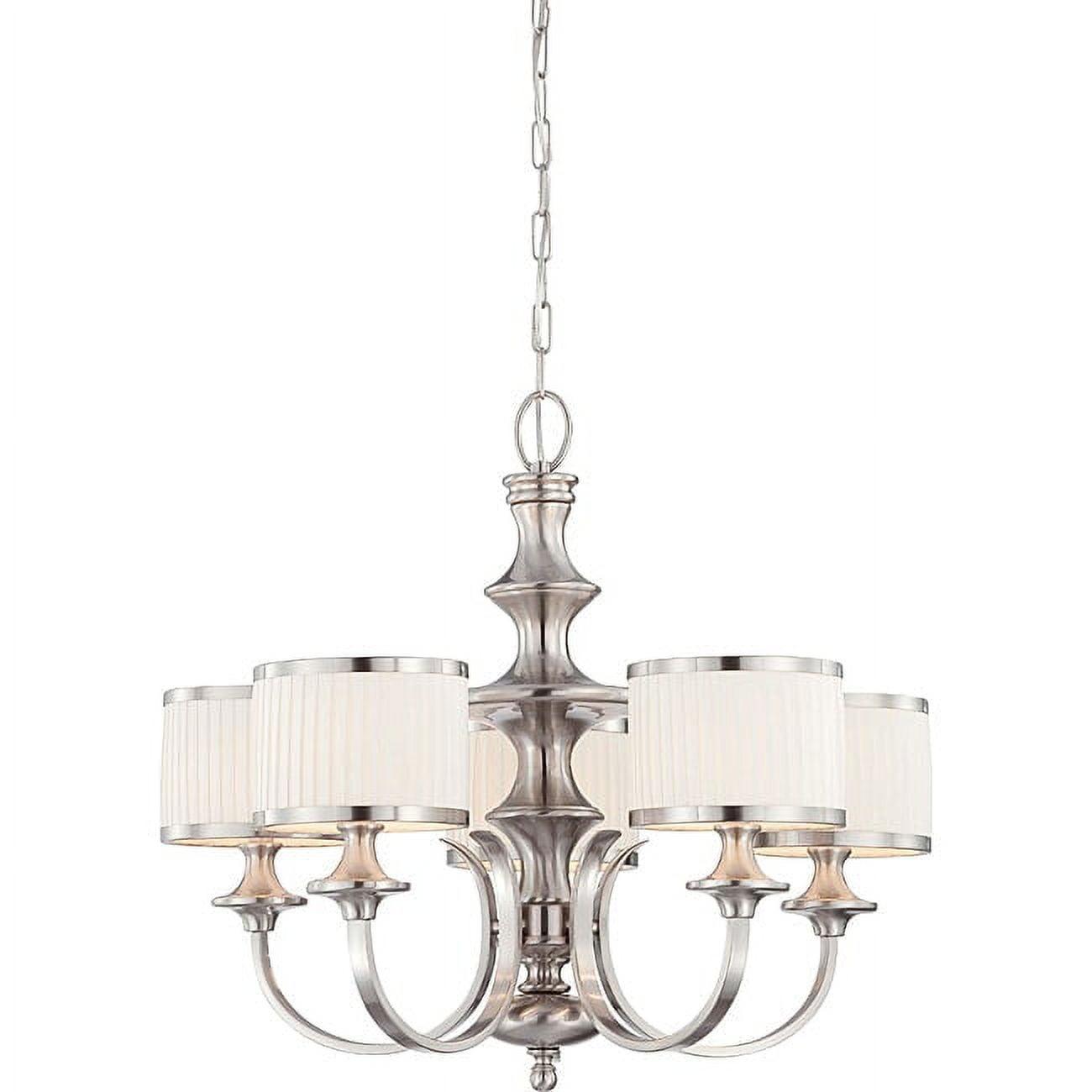 Candice Brushed Nickel 5-Light Chandelier with White Pleated Shades