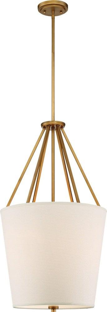 Natural Brass 3-Light Pendant with White Shade