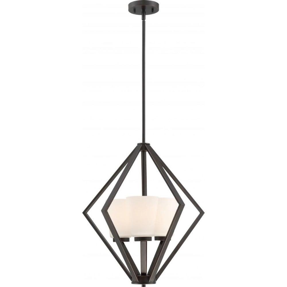 Elegant Mahogany Bronze 3-Light Pendant with Frosted Shades