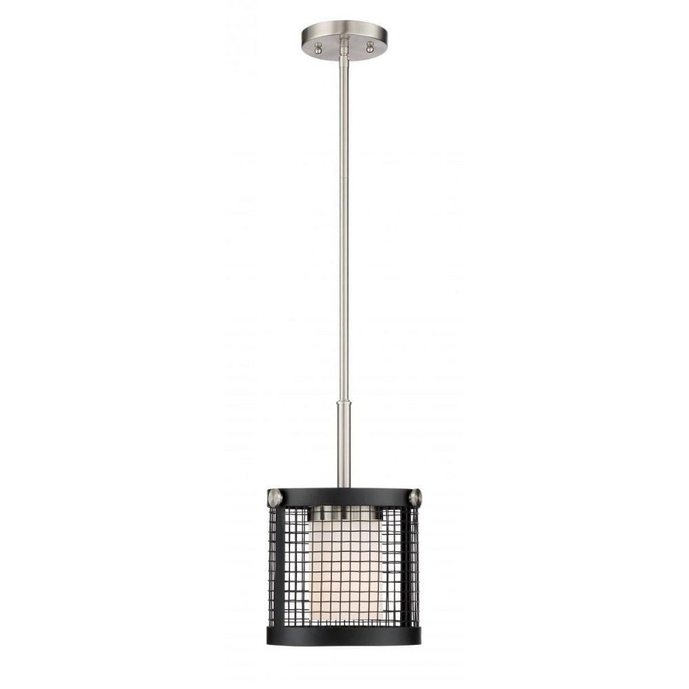 Pratt Contemporary Black and Brushed Nickel 8" Mini Pendant with White Glass