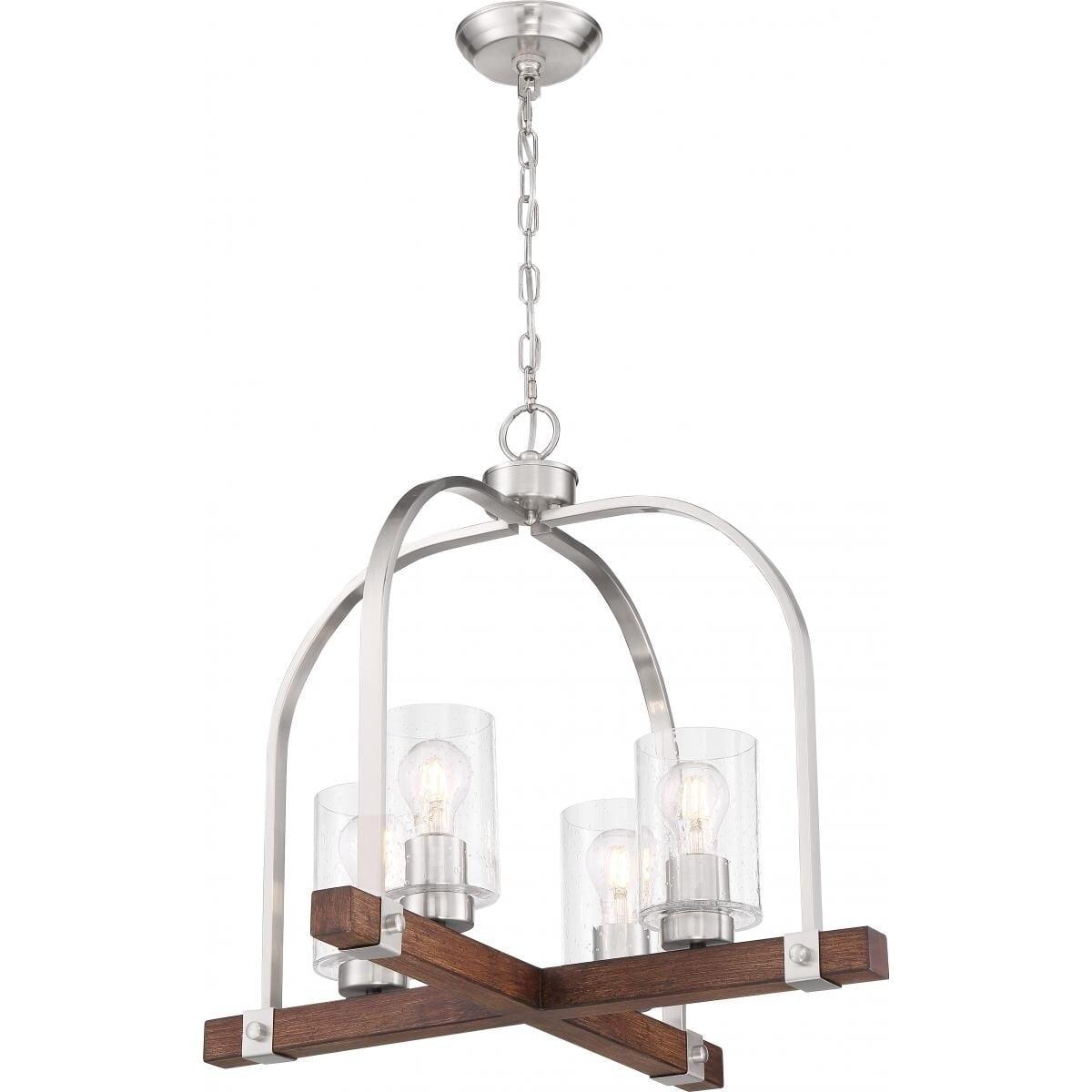 Arabel Brushed Nickel and Nutmeg Wood Crystal Chandelier, 24"