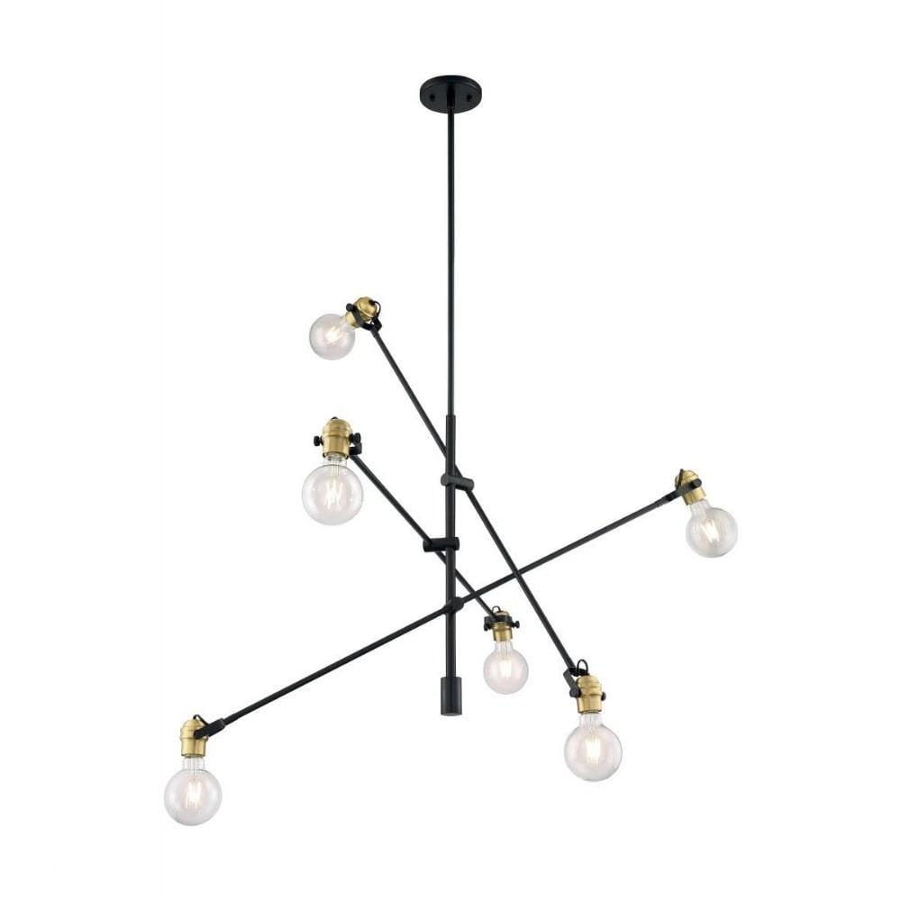 Black and Brass 6-Light Vintage Globe Pendant