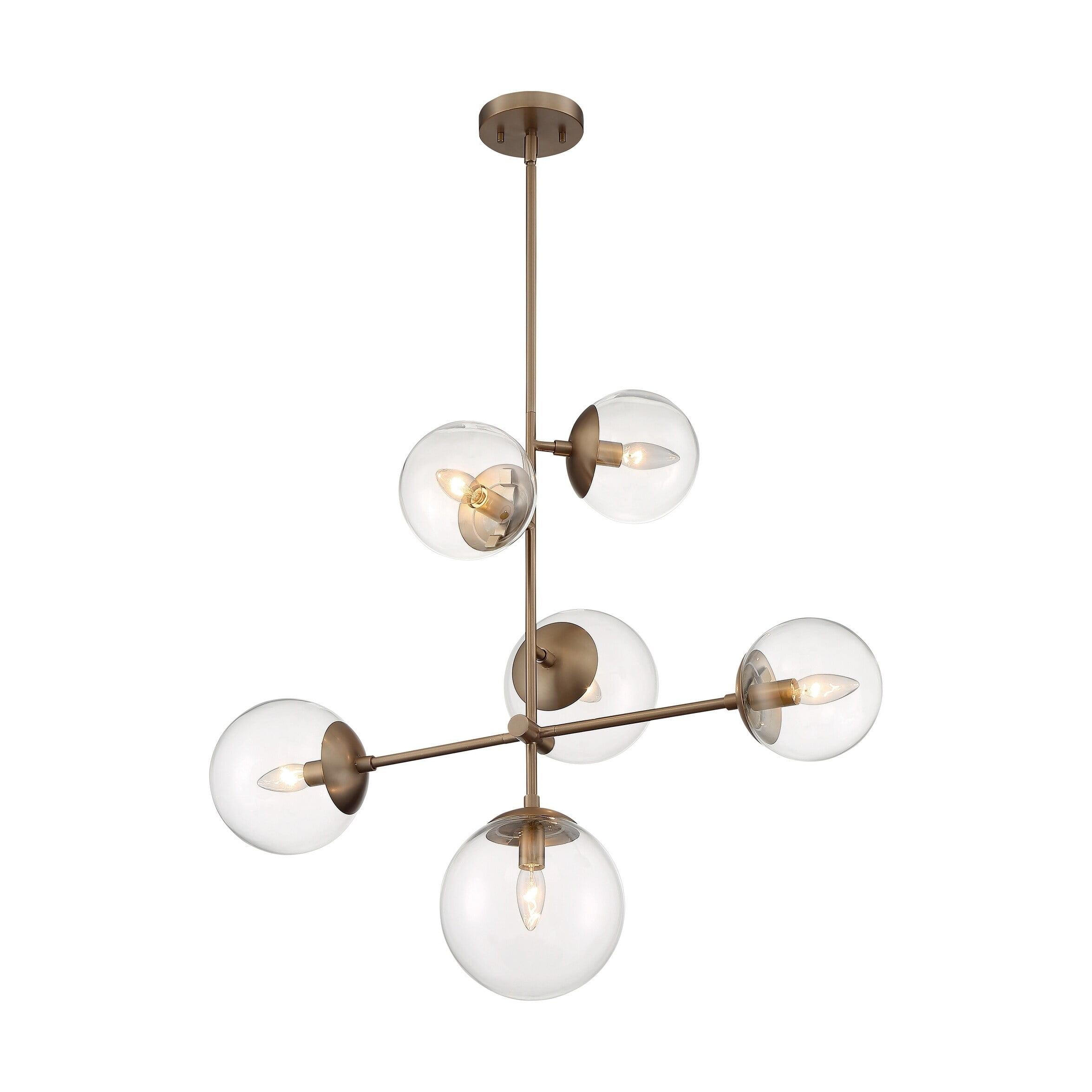 Sky Modern Asymmetrical 6-Light Pendant in Burnished Brass with Glass Orbs