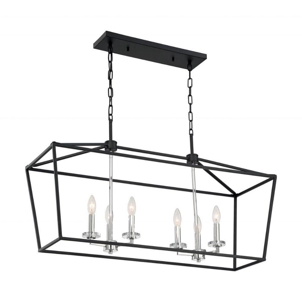 Storyteller Matte Black and Polished Nickel 6-Light Island Pendant