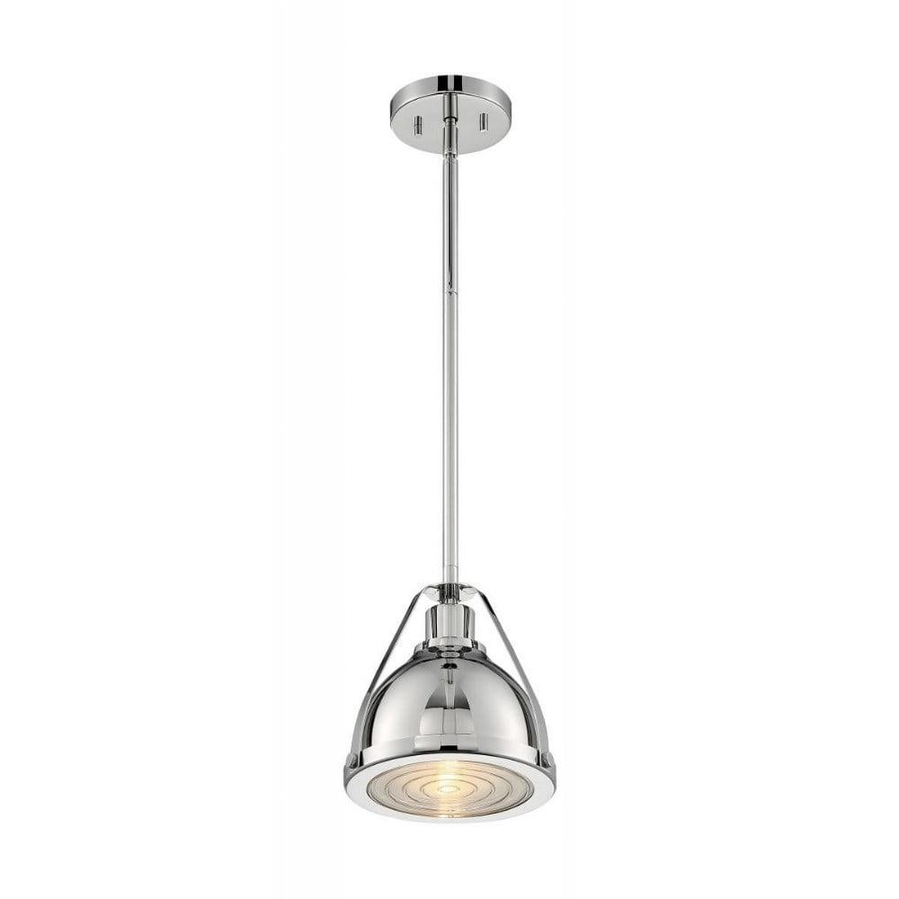 Barbett Industrial-Style Small Pendant with Fresnel Glass Lens, Polished Nickel