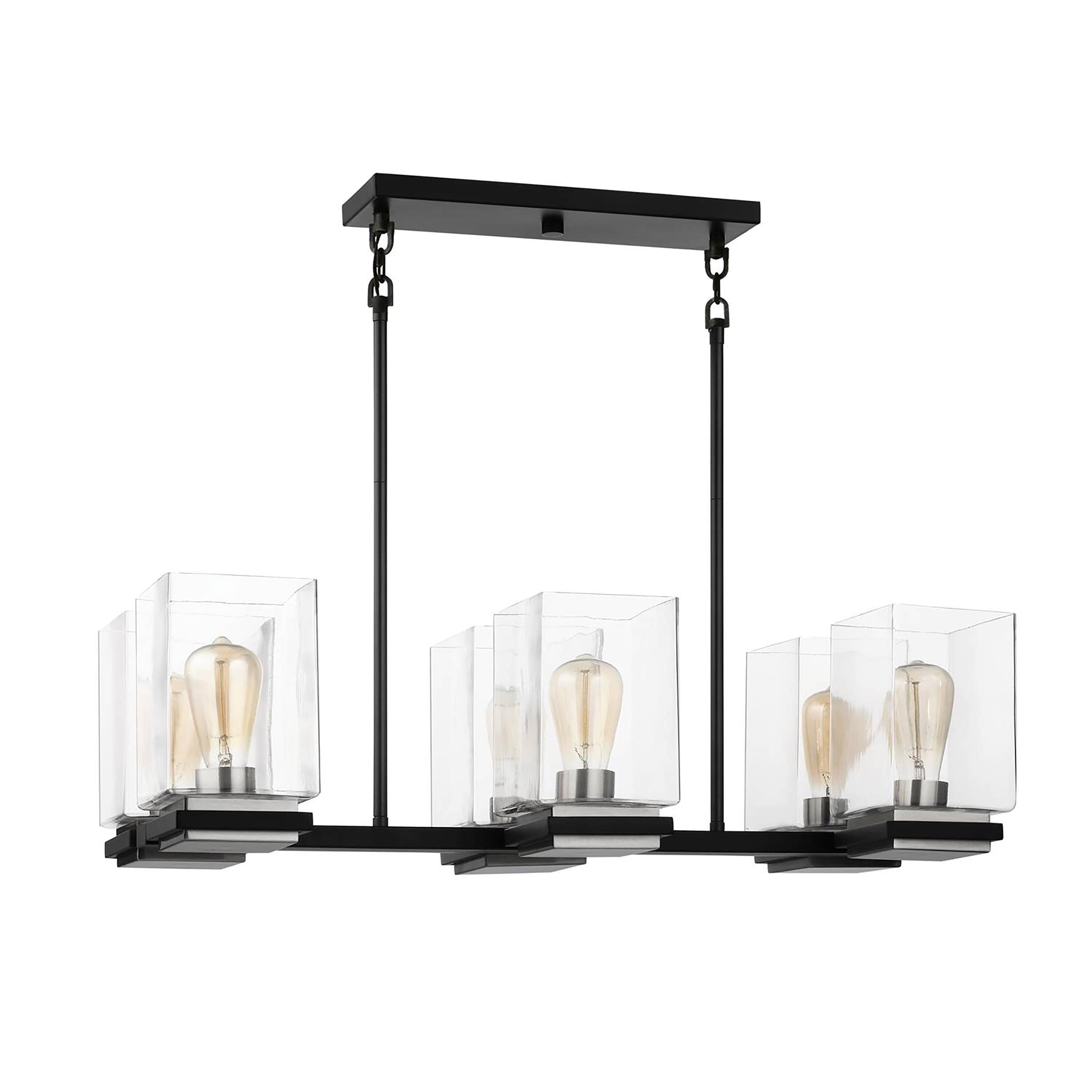 Matte Black Steel 6-Light Island Pendant with Clear Glass Shades