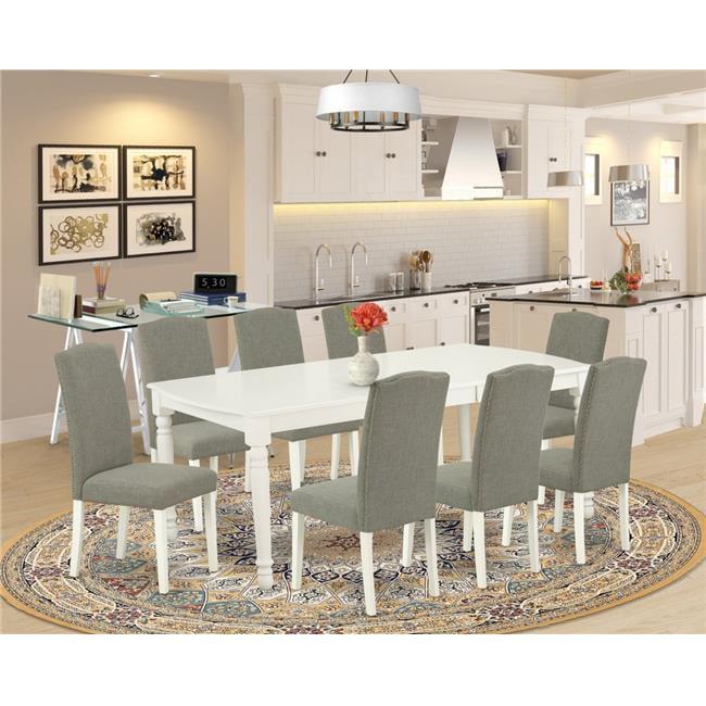 Linen White Extendable Dining Set with Dark Shitake Chairs