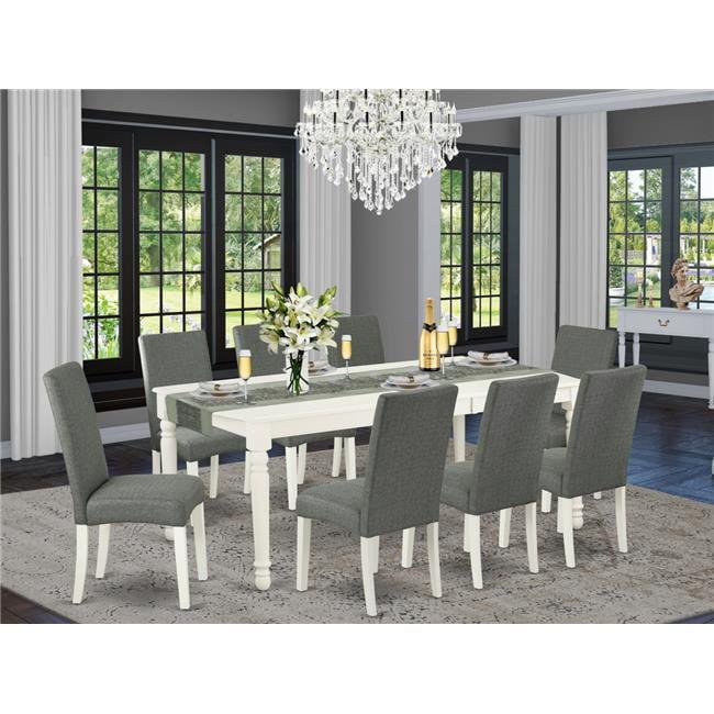 Linen White Extendable Dining Table with 8 Gray Chairs