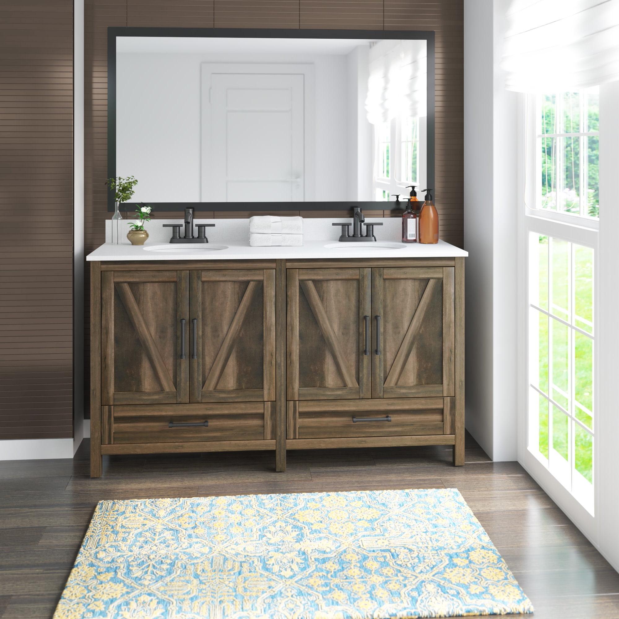 Canyon Lake Pine Double Bathroom Vanity with White Stone Top