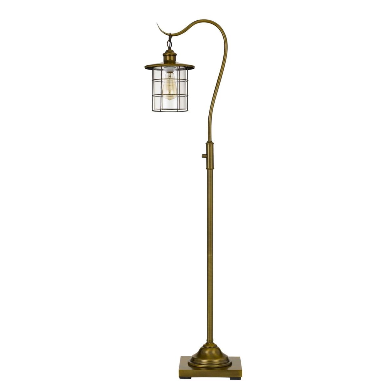 Antique Brass Adjustable Metal Floor Lamp with Caged Shade