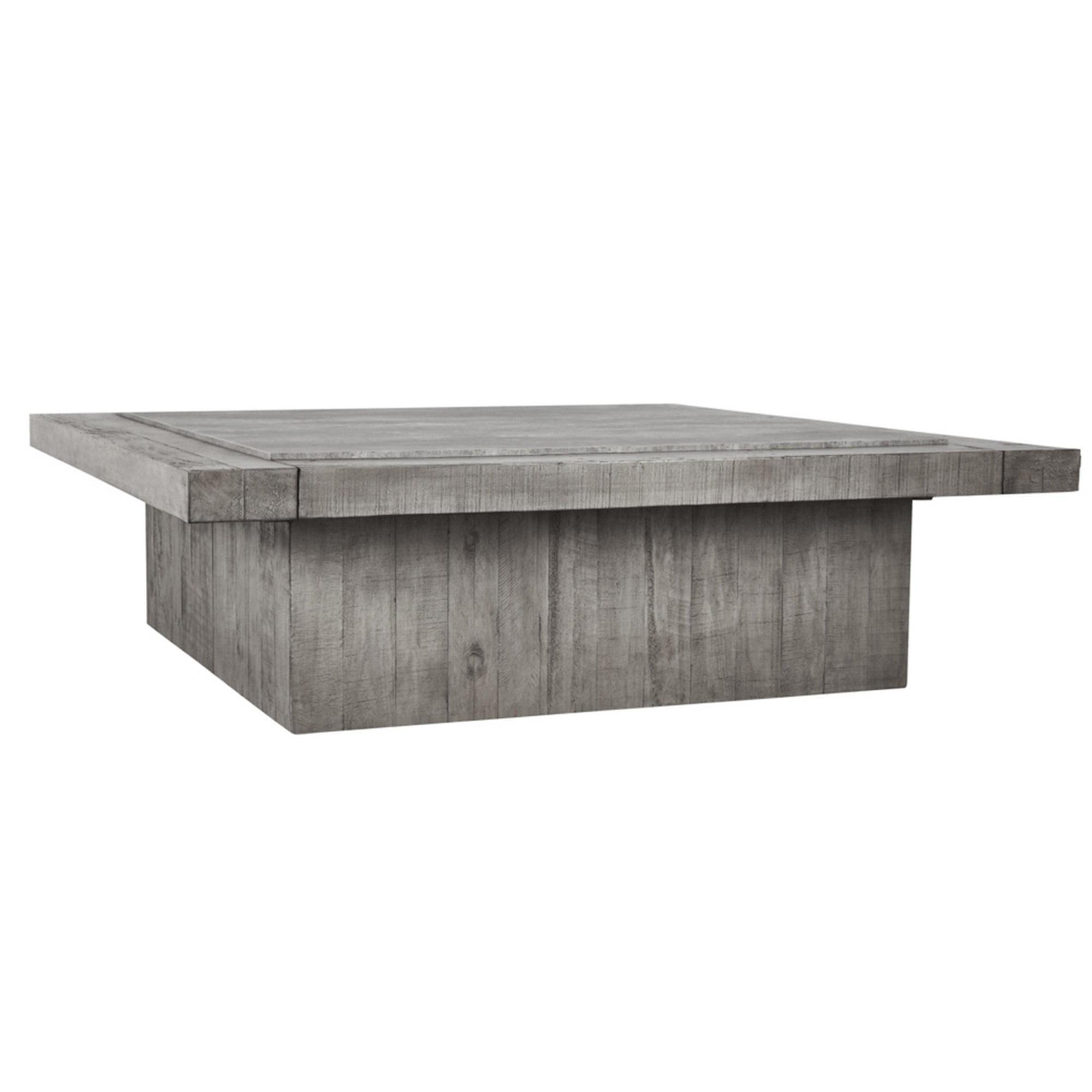 60 Inch Square Coffee Table with Concrete Laminate Top, Plinth Base, Gray