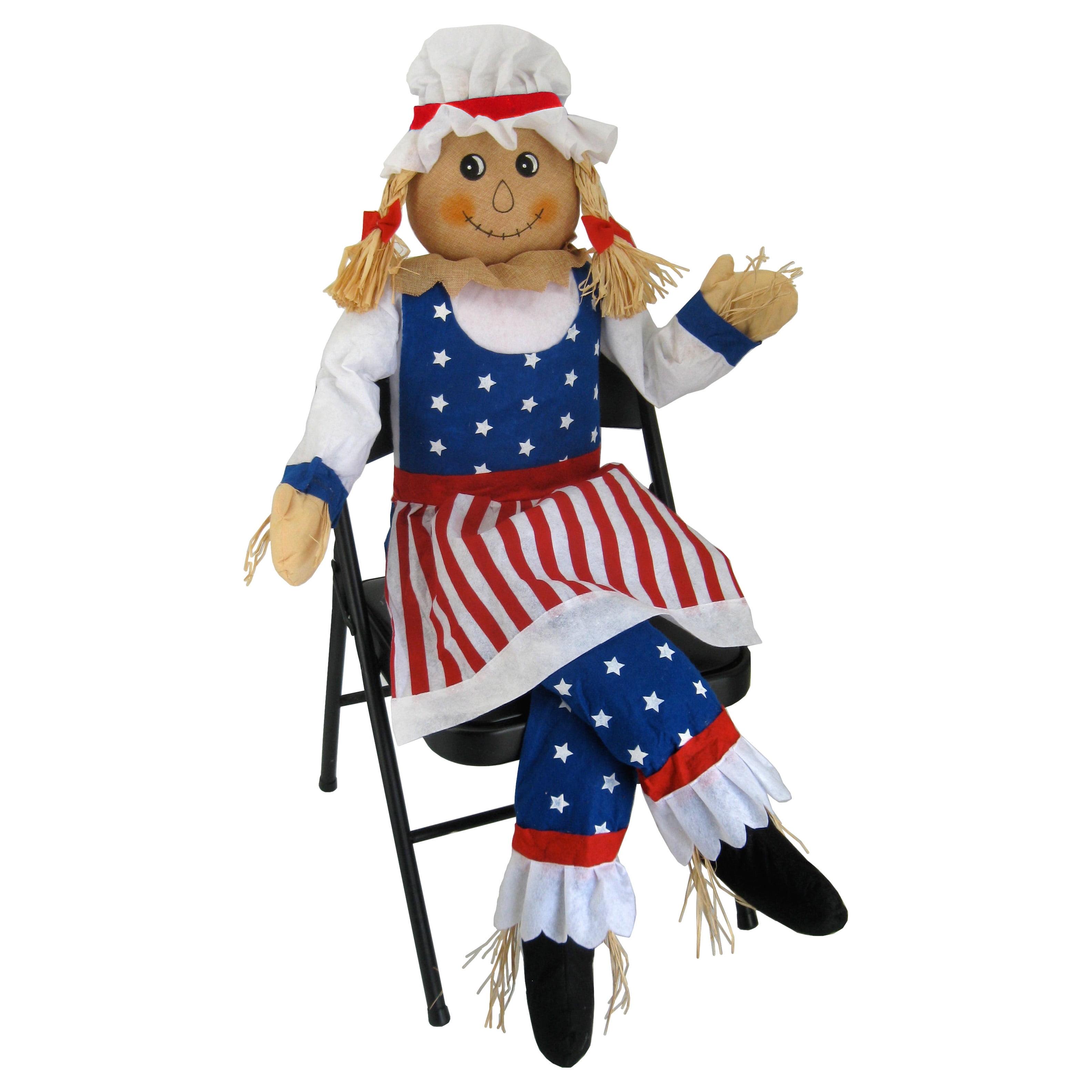 60" Large Sitting Scarecrow Mrs. Uncle Sam Patriotic Americana Fall Decoration 5'