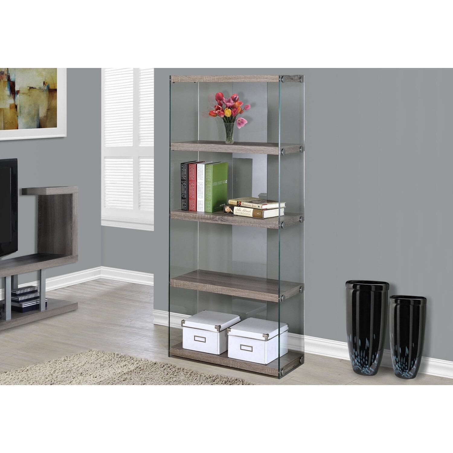 60" Clear Tempered Glass and Particle Board Bookcase