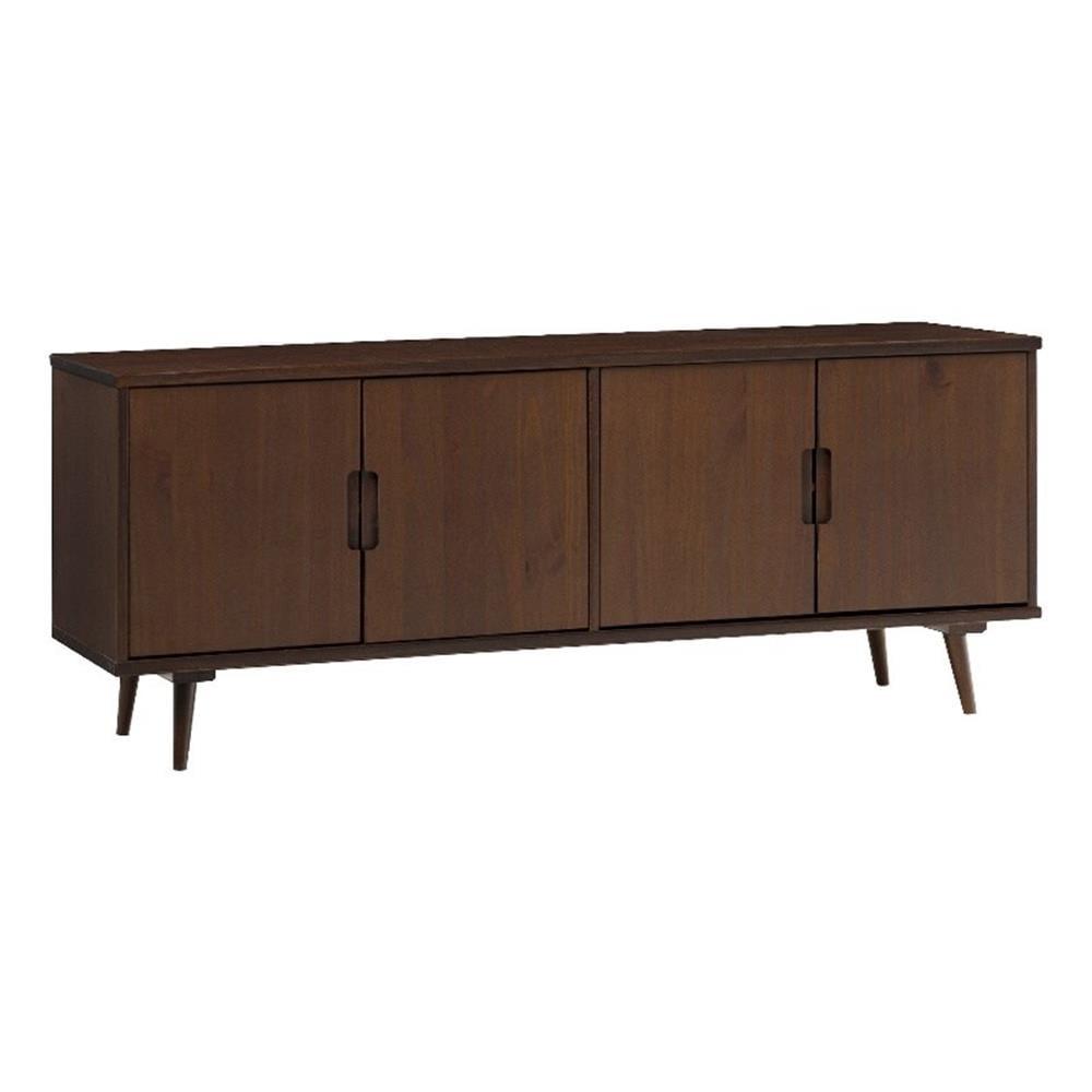 60" Walnut Solid Wood Mid-Century Modern TV Stand