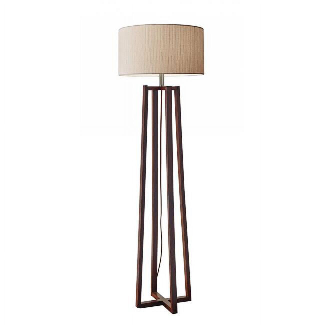 Walnut Wood Floor Lamp with Beige Drum Shade