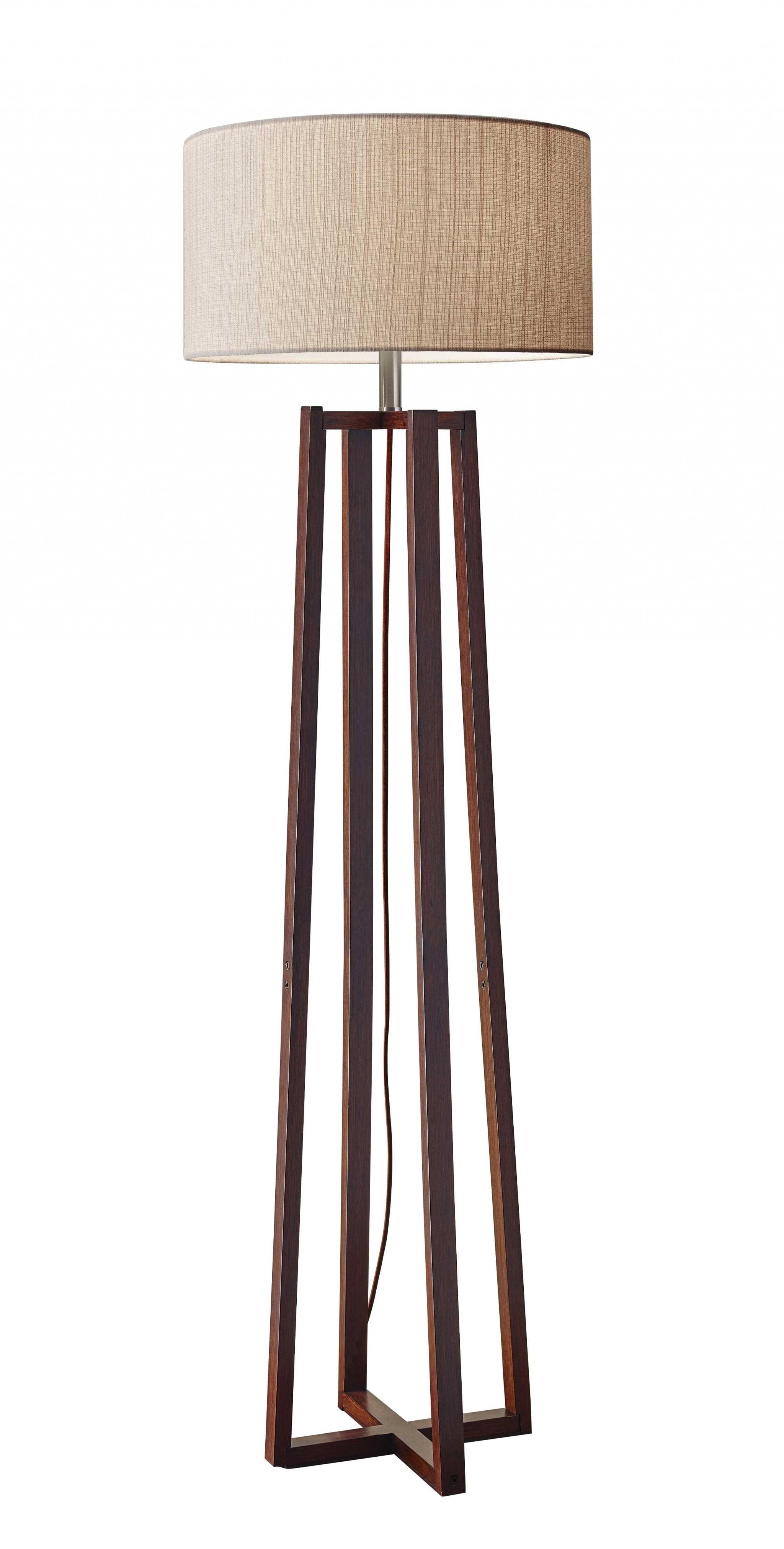 Walnut Wood Floor Lamp with Beige Drum Shade