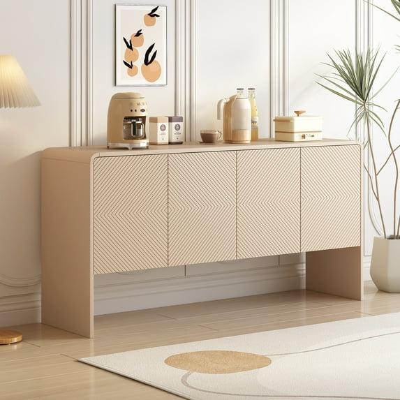 60" Storage Space Sideboard Accent Cabinet 4 Door Wooden Cabinet Sideboard Buffet Server Cabinet Storage Cabinet for Living Room Entryway, Cream