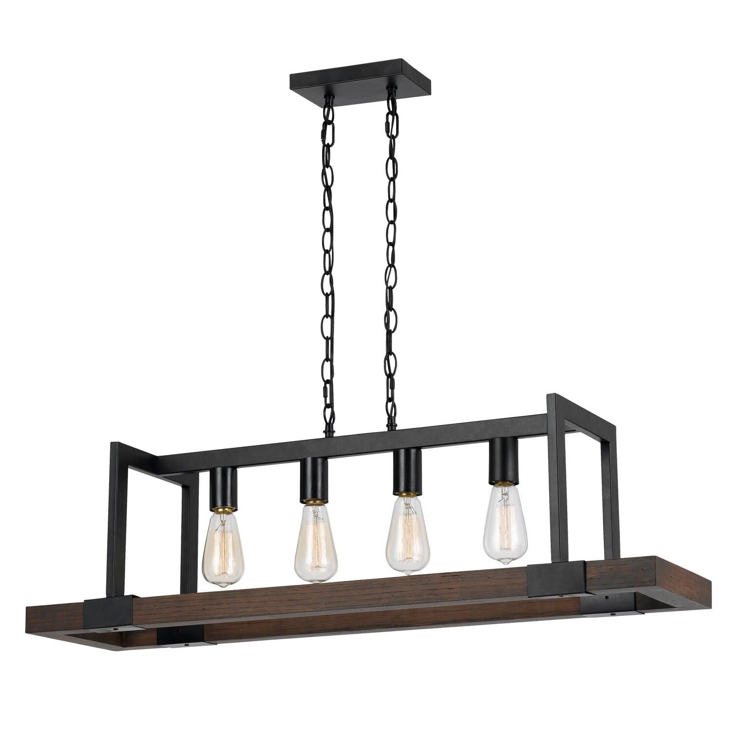 Brown and Black Wood and Metal Chandelier with 6 Foot Chain