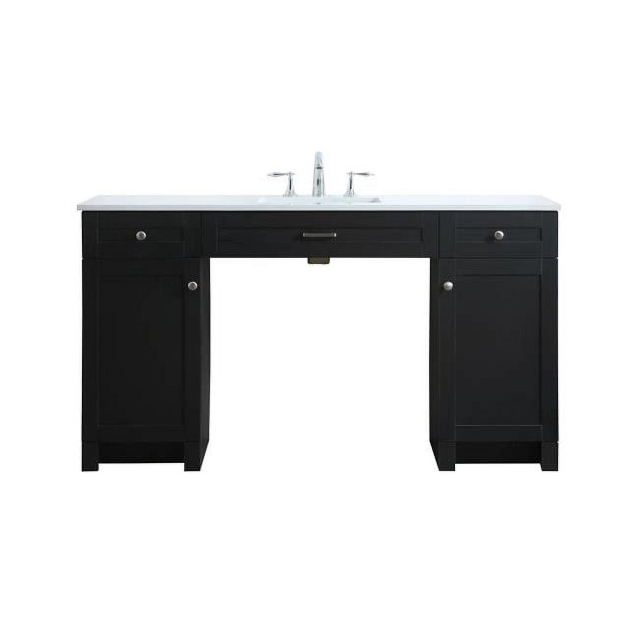 60'' Black Freestanding Bathroom Vanity with Calacatta Marble Top