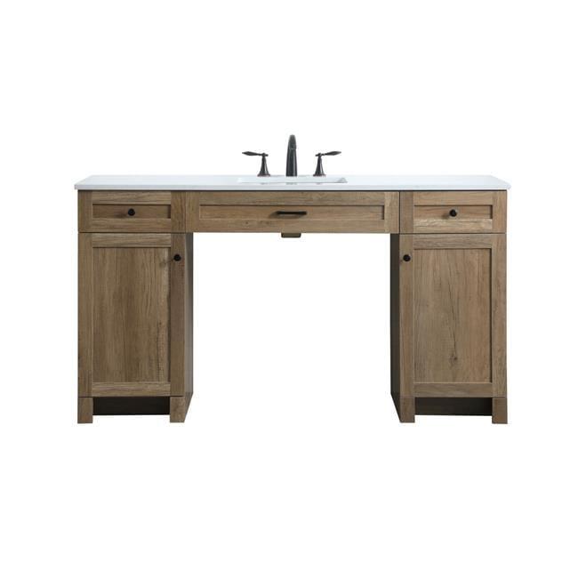 60 in Natural Oak Freestanding Bathroom Vanity with Marble Top