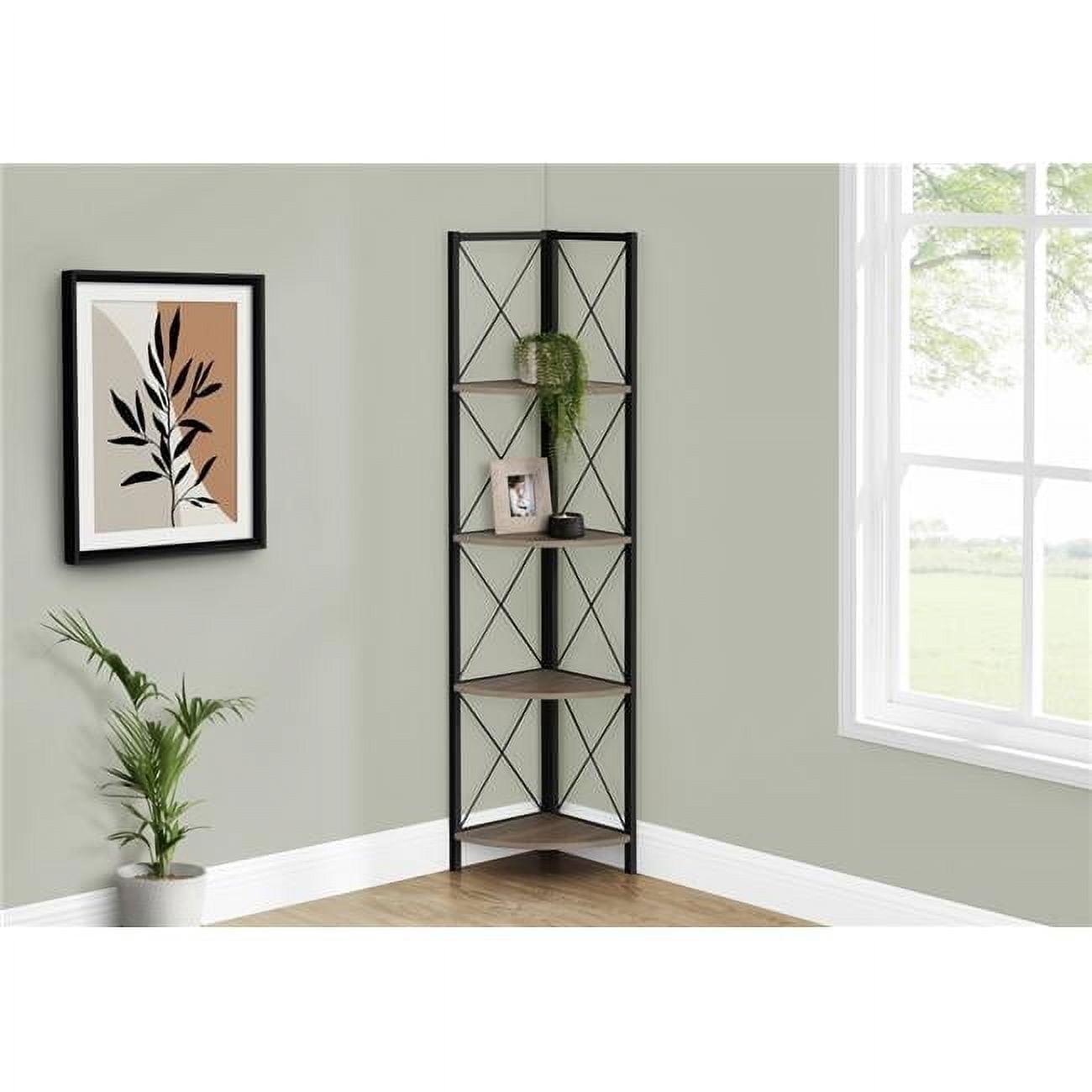 Bookshelf, Bookcase, Etagere, Corner, 4 Tier, 60"H, Office, Bedroom, Metal, Laminate