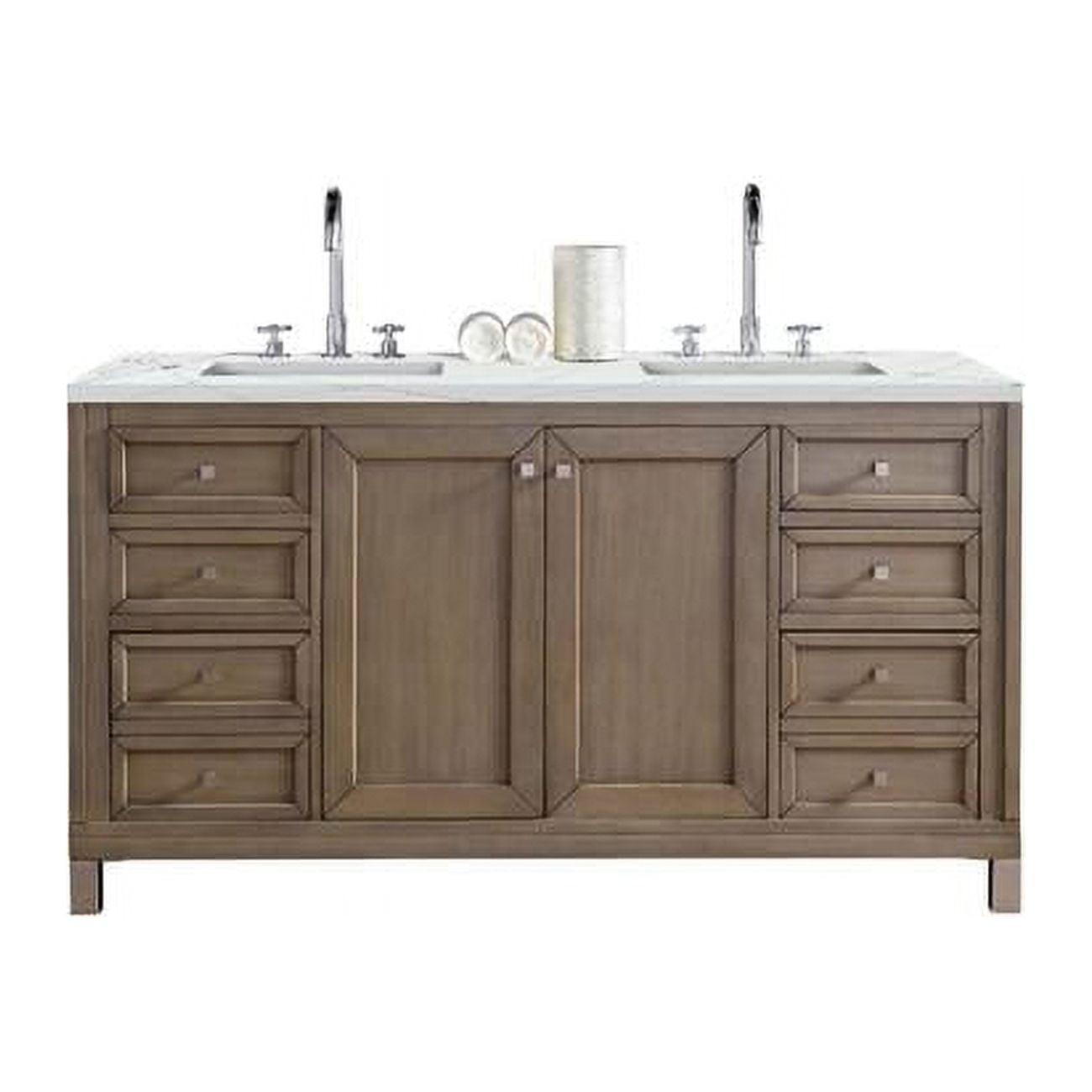 Walnut Whitewashed 60" Double Sink Vanity with Solid Surface Top