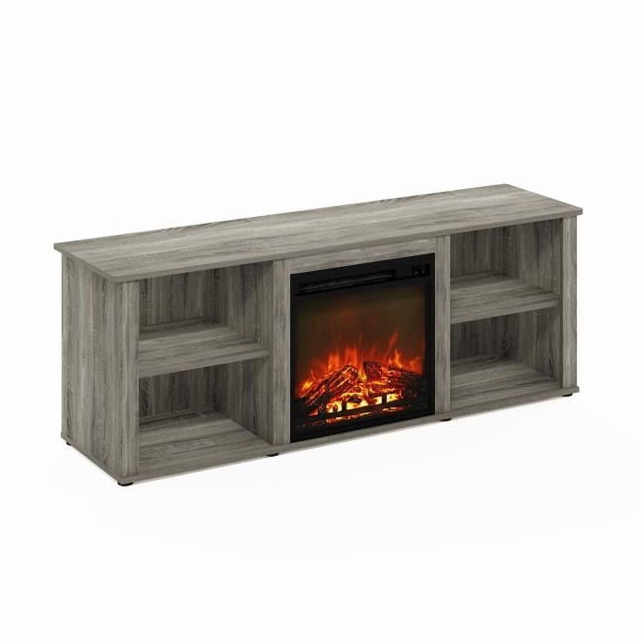 60 in. Classic TV Stand with Fireplace, French Oak Grey
