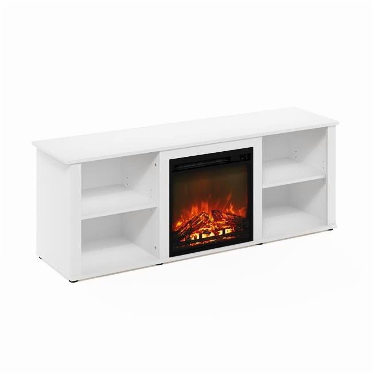 Furinno Montale 60 Inch TV Stand with Fireplace, Solid White