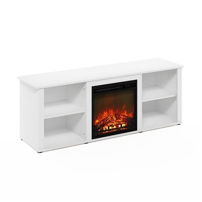 Furinno Montale 60 Inch TV Stand with Fireplace, Solid White