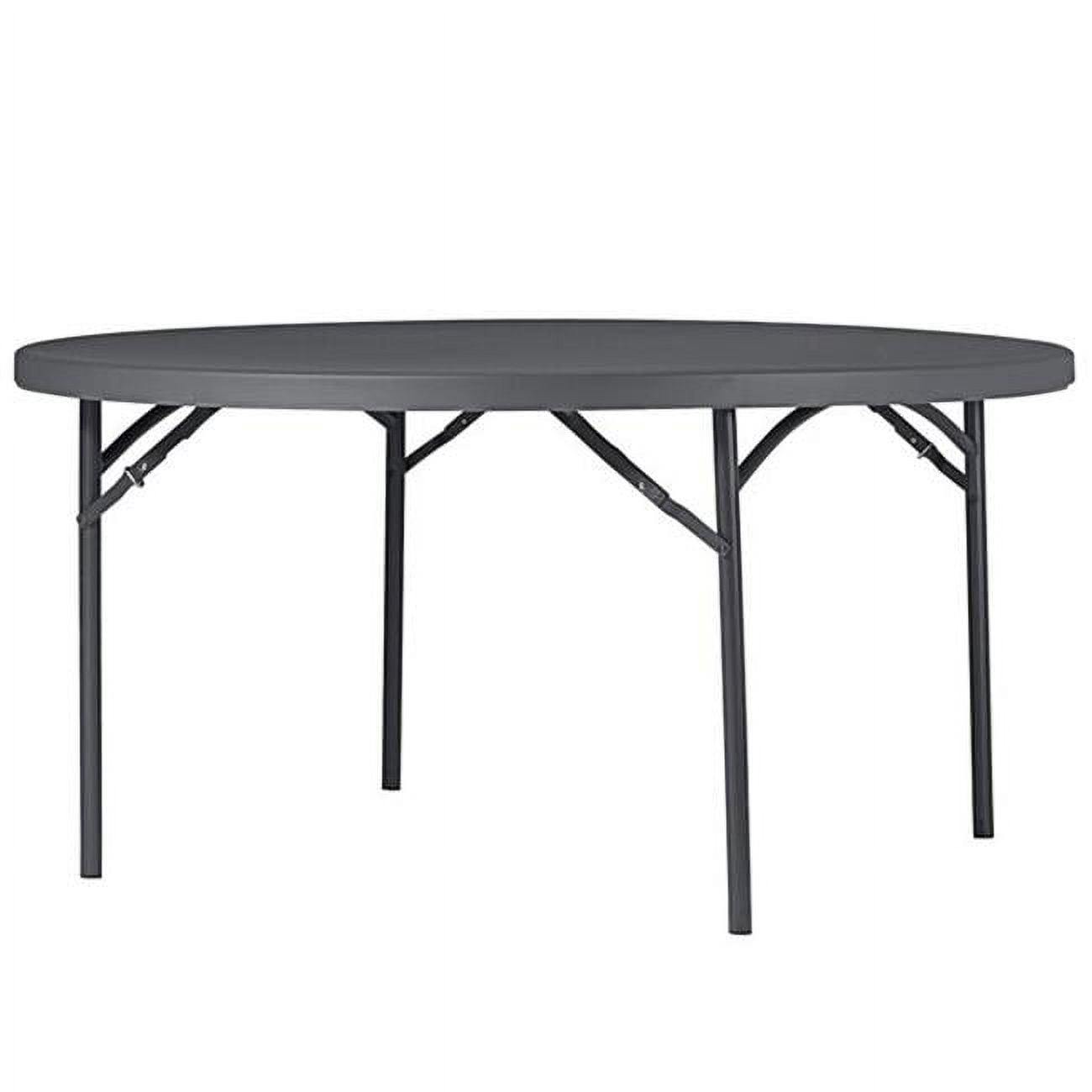 60 in. Commercial Blow Molded Round Resin Folding Table, Gray