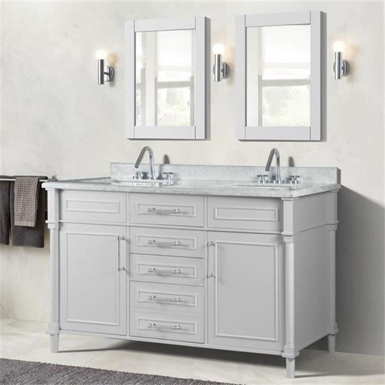 60” Double Vanity Set With White Carrara Marble Top and Mirrors