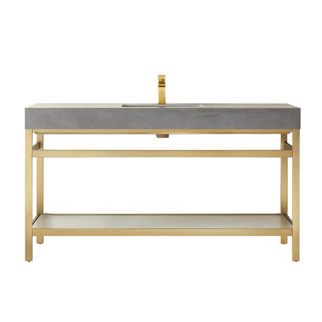 60'' Gold and Gray Single Bathroom Vanity with Stone Top