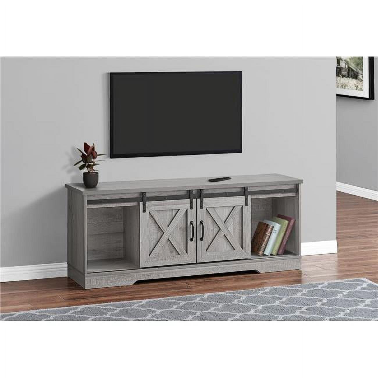 Contemporary Grey Wood-Look 60" TV Stand with Sliding Barn Doors
