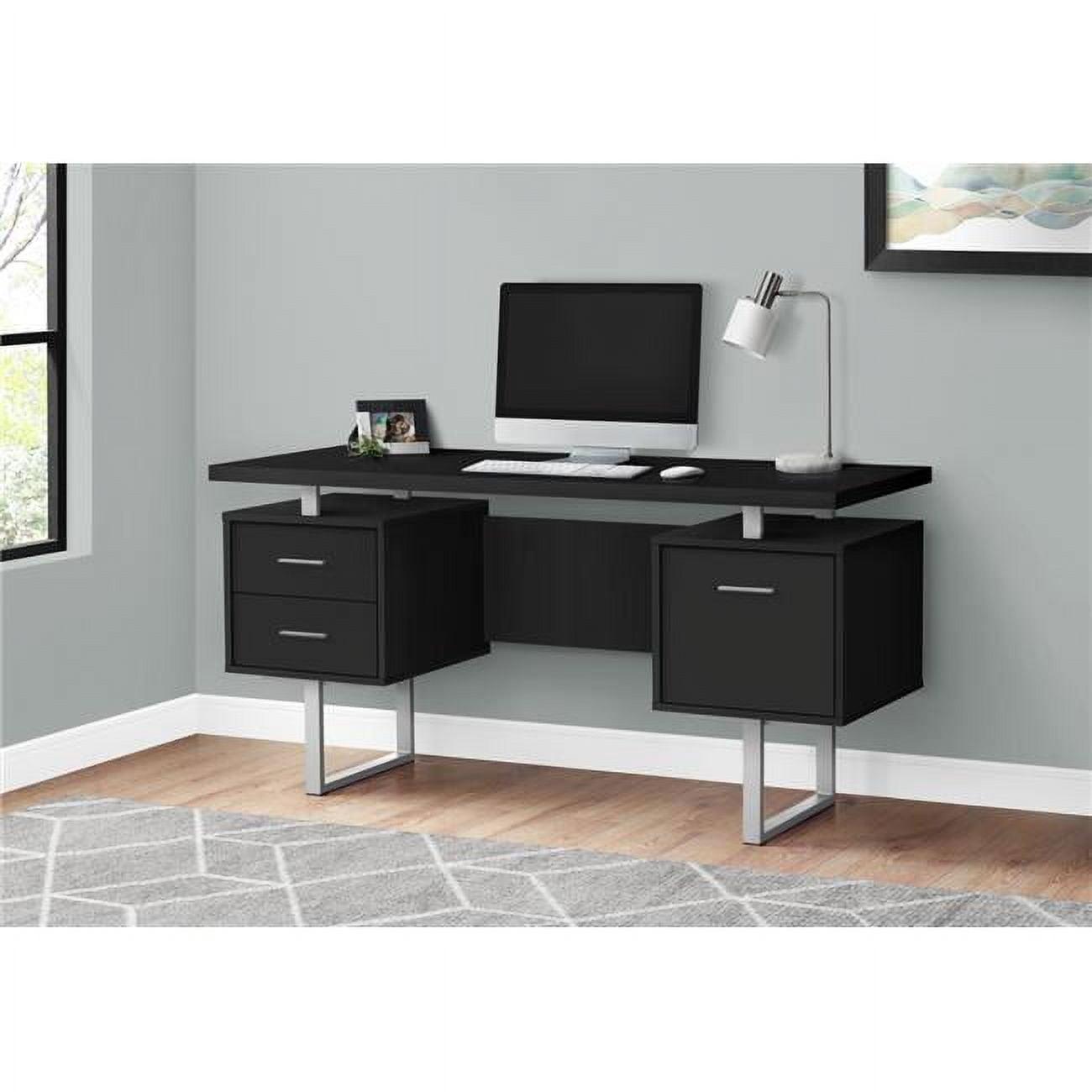 Contemporary Black and Silver Home Office Desk with Filing Cabinet