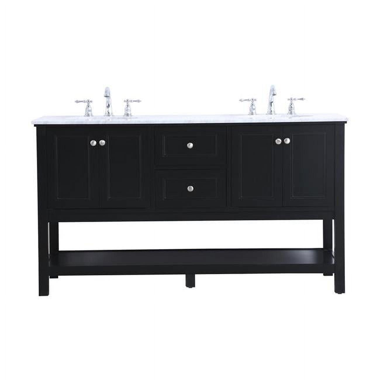 Elegant Decor Metropolis 60" Double Sink Marble Top Bathroom Vanity in Black